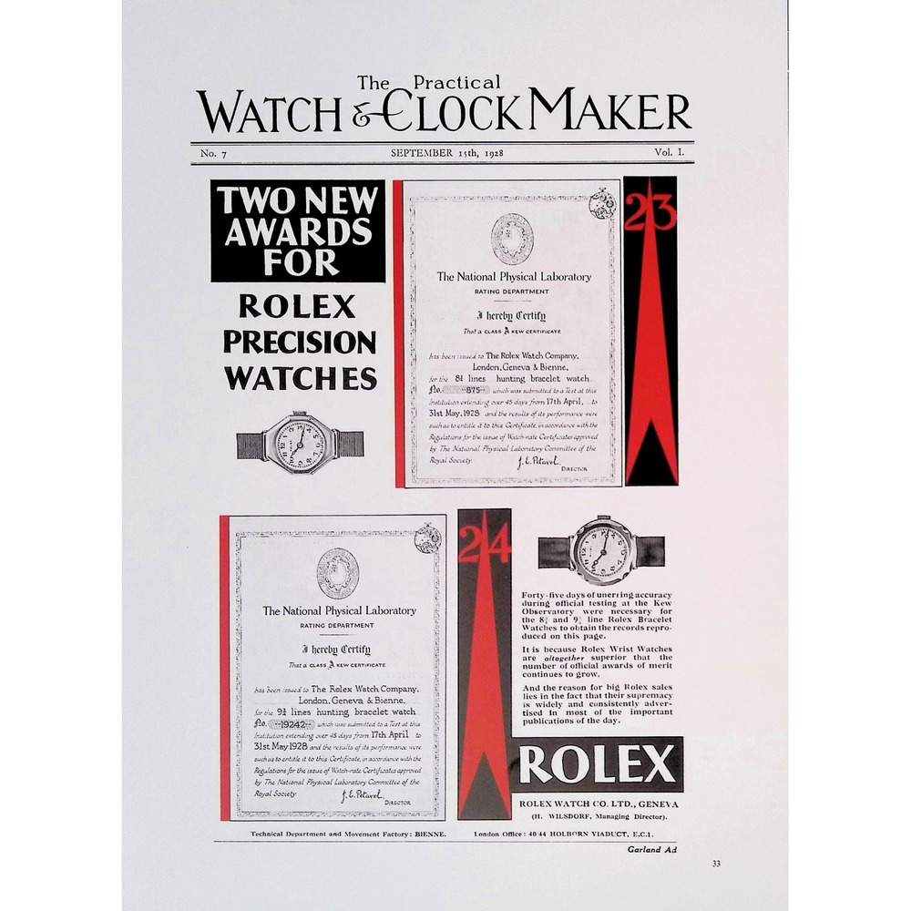 Rolex Precision Watch Awards Advertising Original Book Page Horology Wall Art